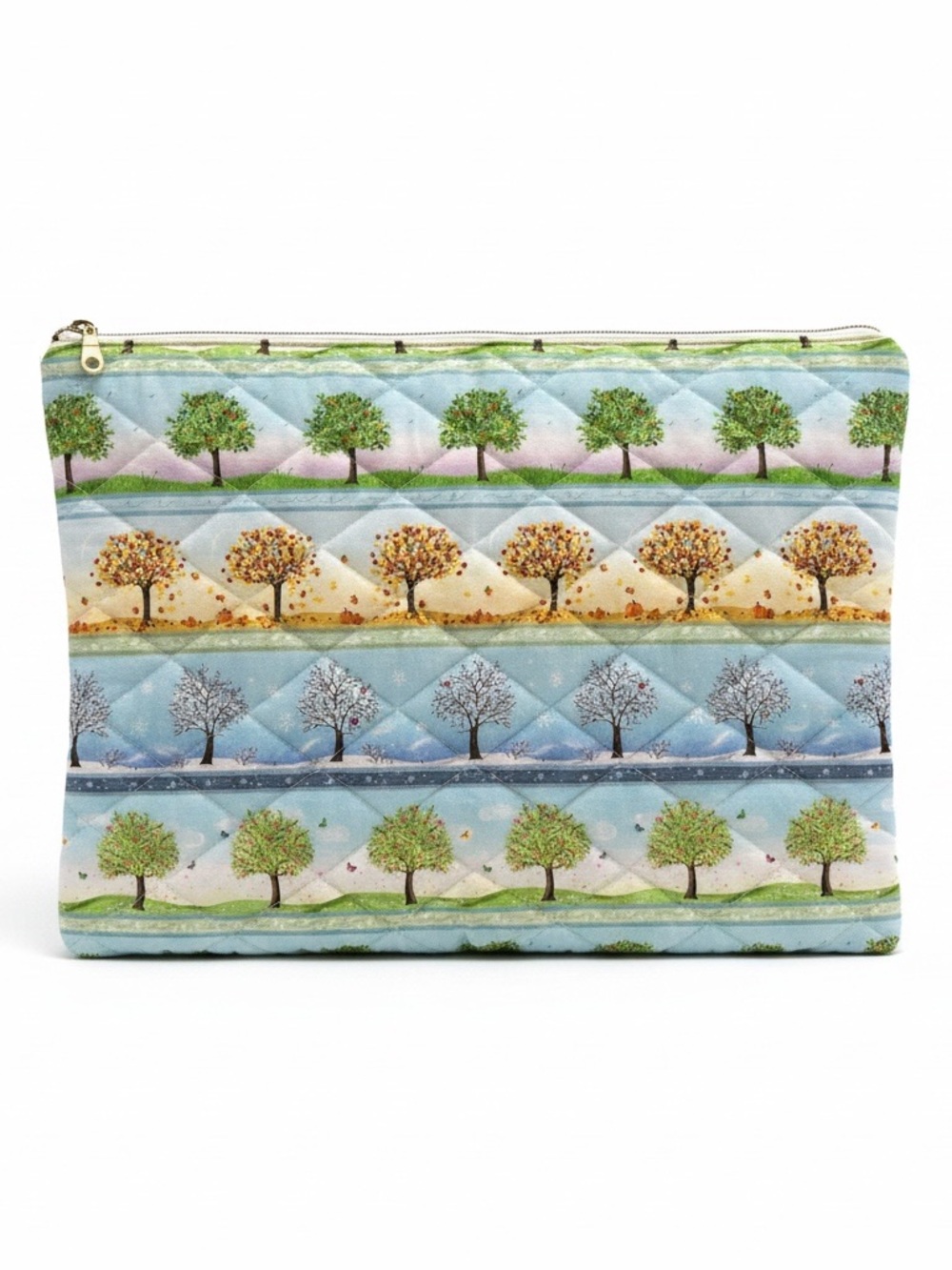 Hand Crafted Quilted Tree Stripe Laptop Pouch - Blue Green